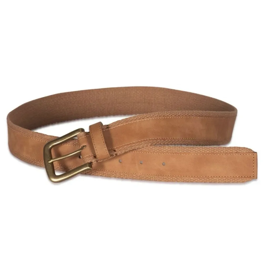 Frye and Co. 38mm Large Khaki Webbing Strap W/ Faux Nubuck Overrlay Mens Belt